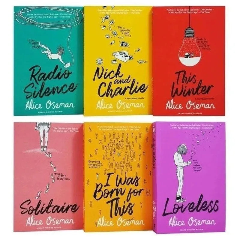 A collection of six graphic novel books by Alice Oseman, featuring colorful covers with text and illustrations characteristic of young adult fiction.