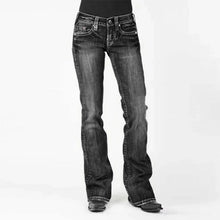 Vintage American Style Mid Waist Flared Jeans for women, slimming and stylish denim for retro fashion.