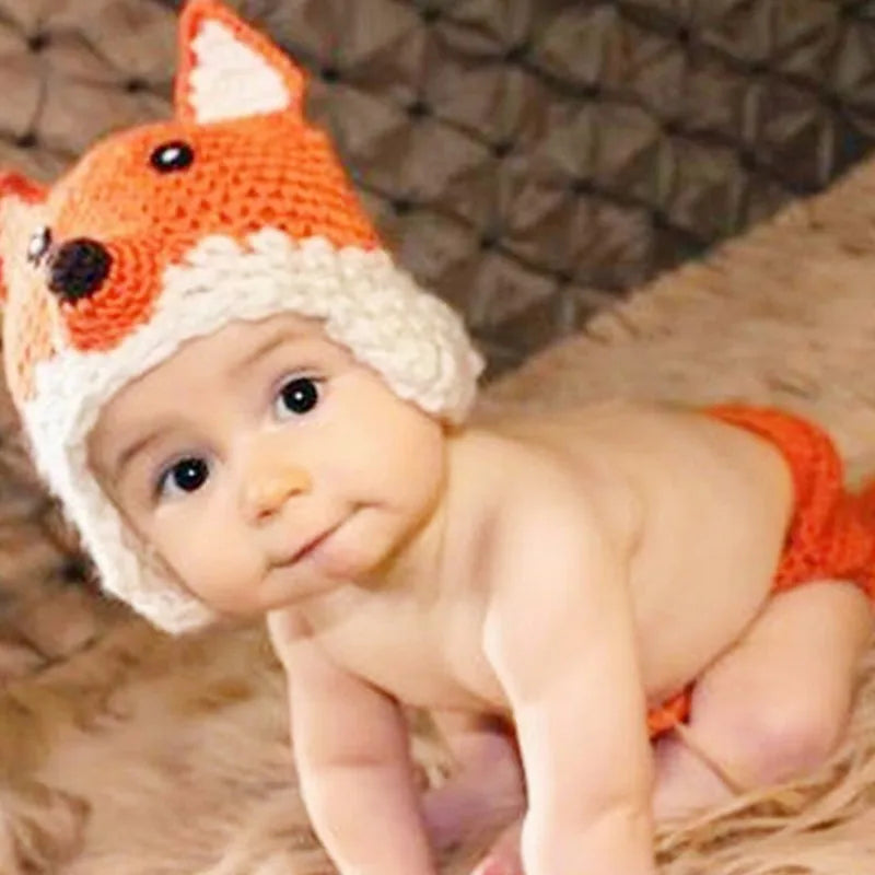 Newborn baby crochet costume in animal style for Halloween and photo shoots


