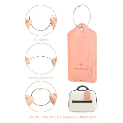 PU leather luggage tag with anti-loss wire loop and privacy cover

