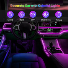 RGB LED Fiber Optic Ambient Strip Lights glowing in car interior