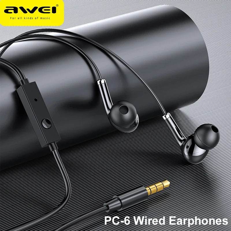 Awei Wired Headphones with Stereo Bass, Mic, and In-Line Control for Phones