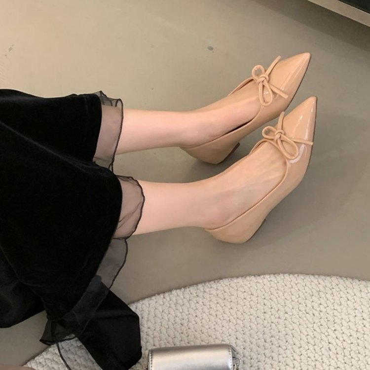 Low-cut Women's Gentle Bow Shoes 2025 New Style, Elegant French Hidden Wedge Flat Shoes, Slip-on Pointed Toe