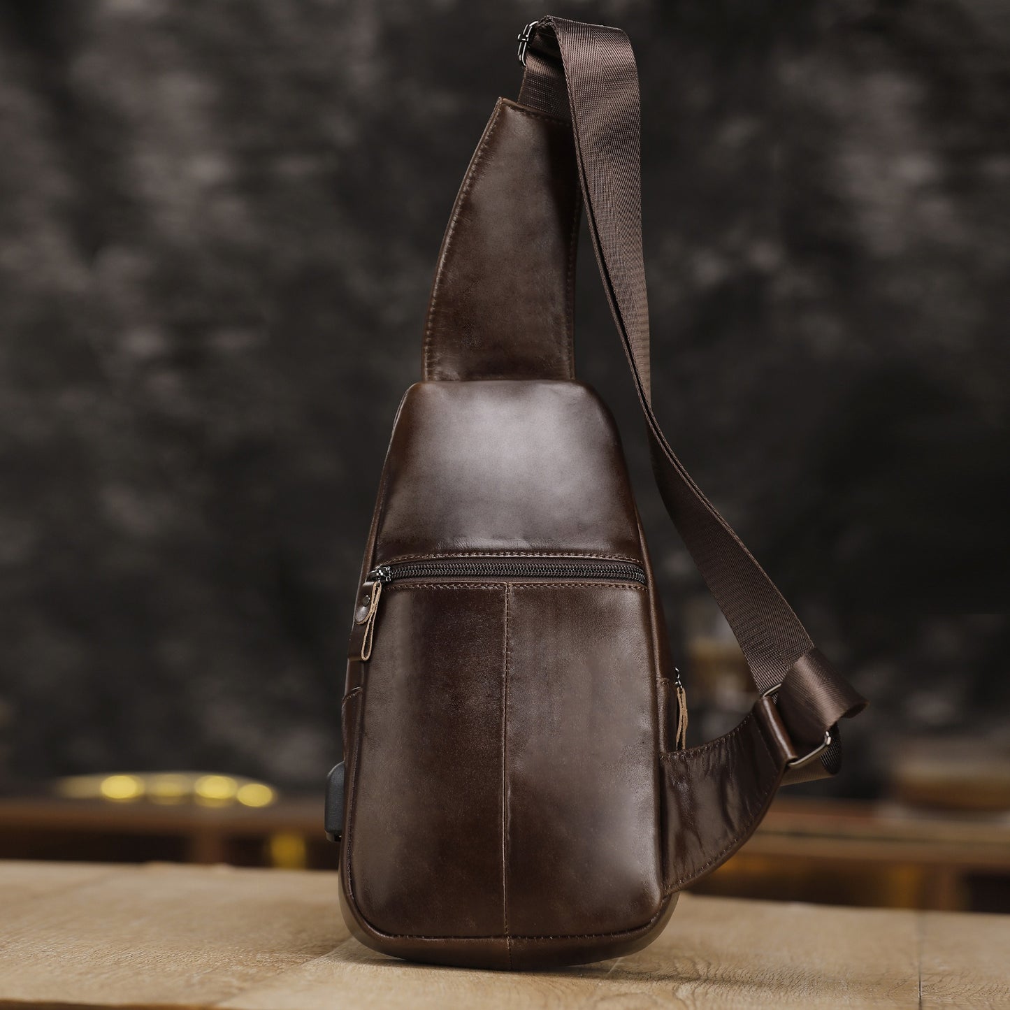 Genuine Leather Mens Multifunctional Vintage Crossbody Bag