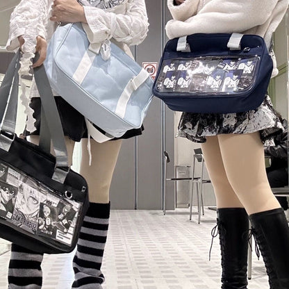 Japanese school crossbody bag for women black Oxford shoulder bag