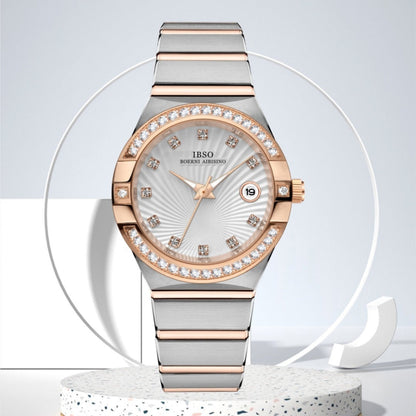 Women's diamond calendar quartz watch with elegant luxury design