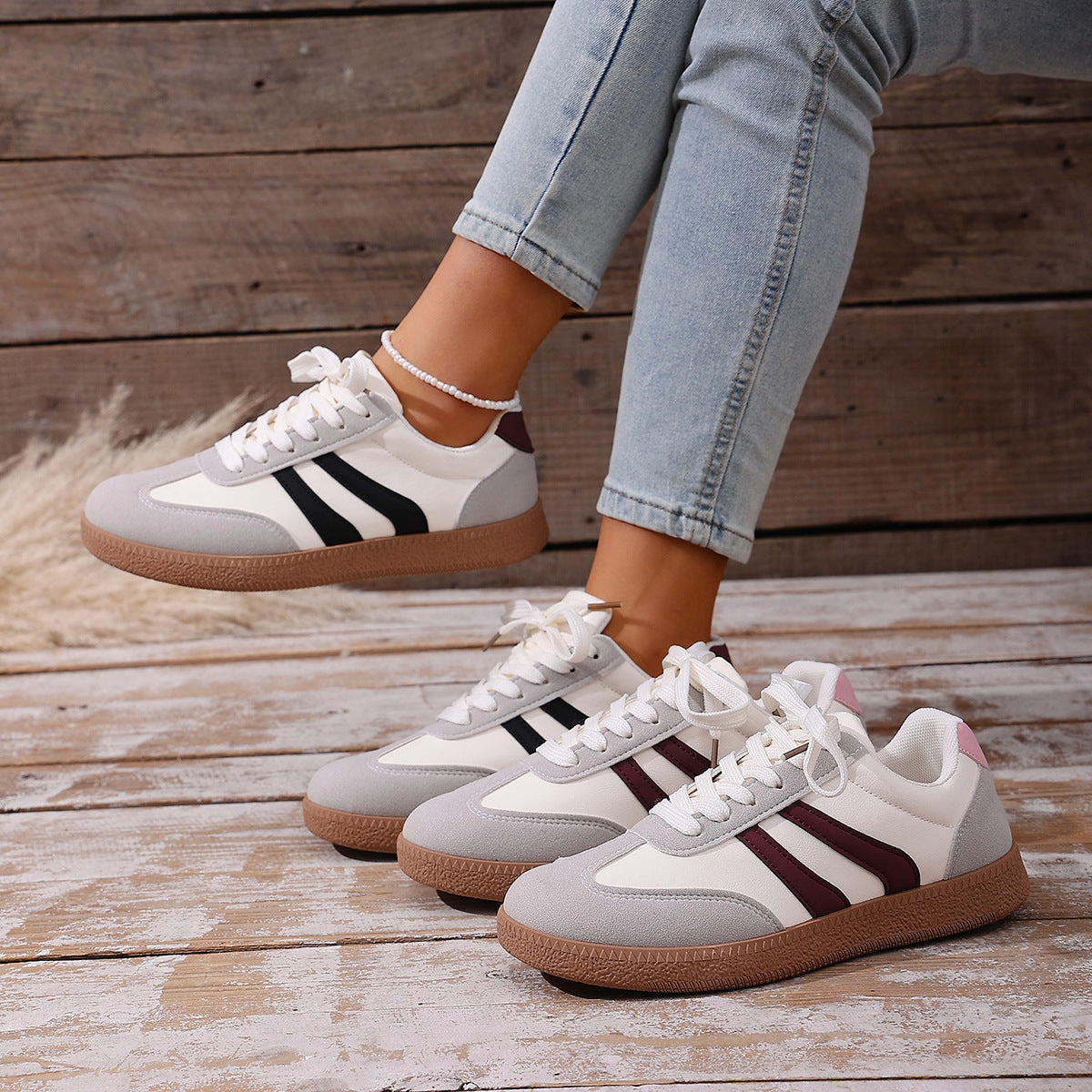 Large Size Color Blocked Round Toe Women's Shoes