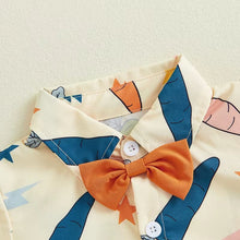 Toddler Easter outfit with orange shorts and gentleman-style shirt

