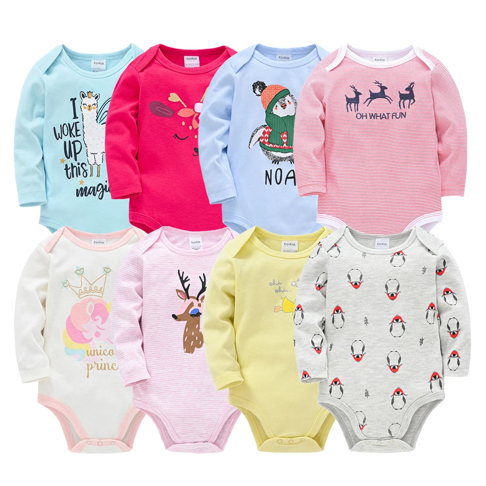 100% cotton baby bodysuit set with long sleeves for newborn boys and girls

