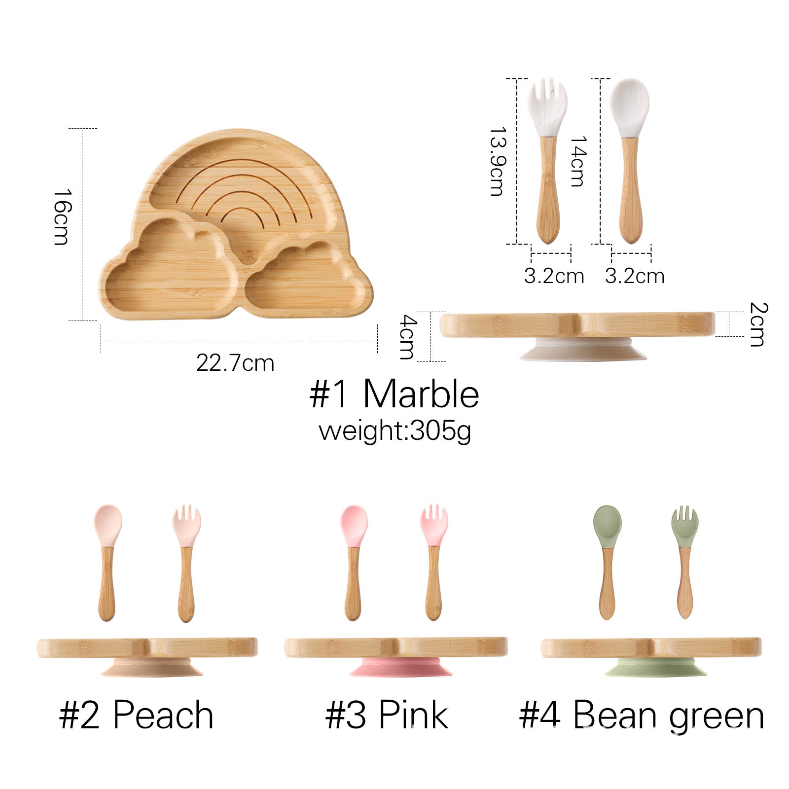Eco-friendly baby bamboo tableware set with spork for toddler feeding

