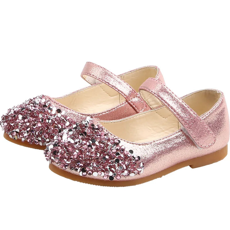 Baby girl glitter dance shoes with sparkle finish and soft casual sole

