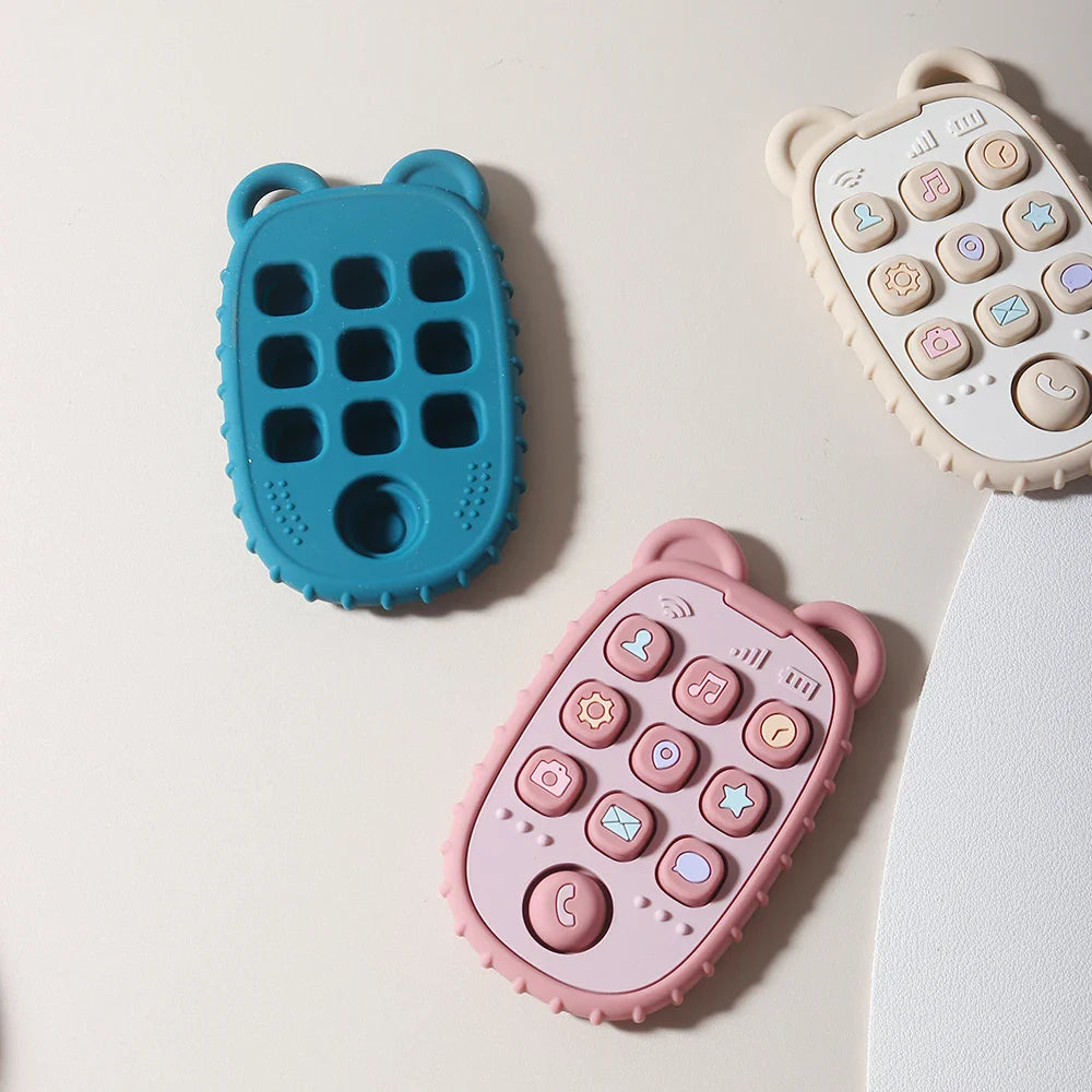 Colorful baby phone teething toy safe for chewing and learning

