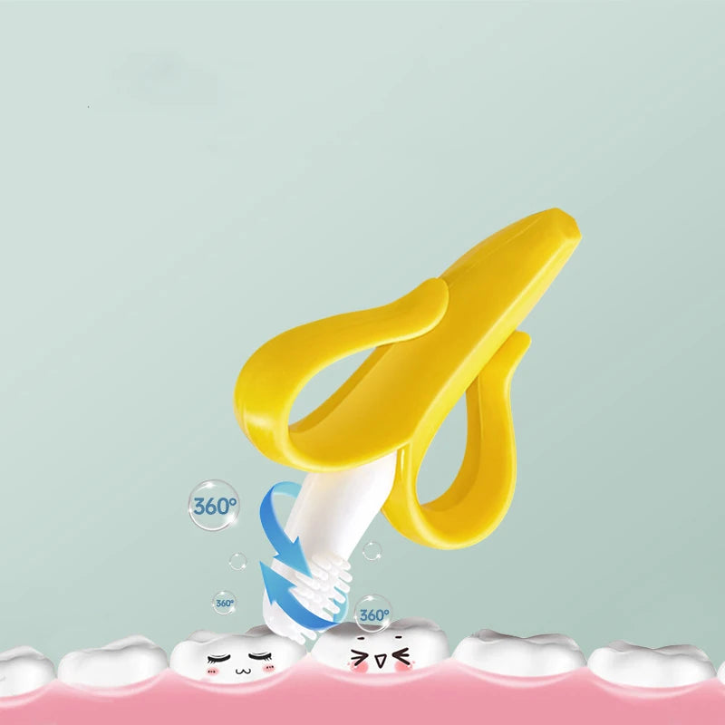 Banana-shaped baby silicone teether and training toothbrush