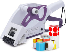 Label roller machine for efficient bag labeling and packaging.