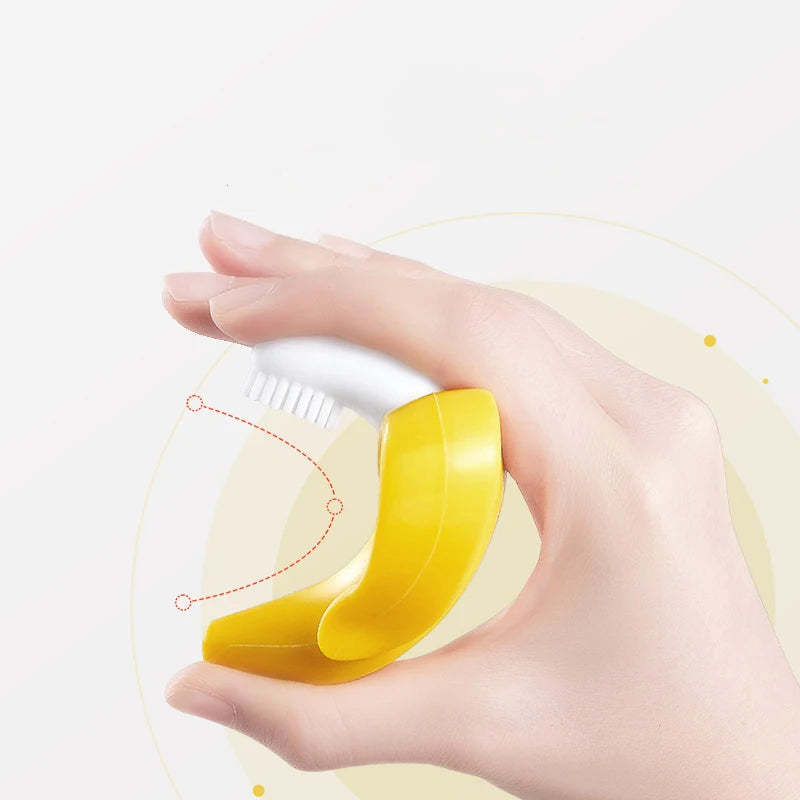 Banana-shaped baby silicone teether and training toothbrush