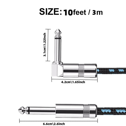 Braided electric guitar cable with 1/4 ft jack 90 degree TS 6.5mm audio mono for bass and electric guitar


