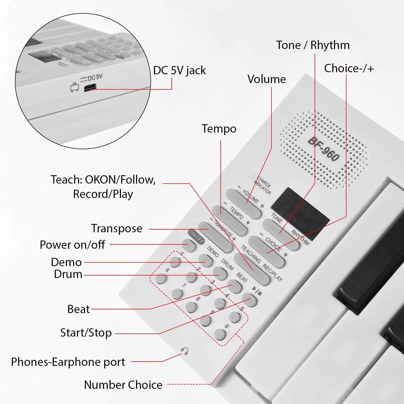 61-key foldable electronic piano with LED display and built-in battery for portable music practice

