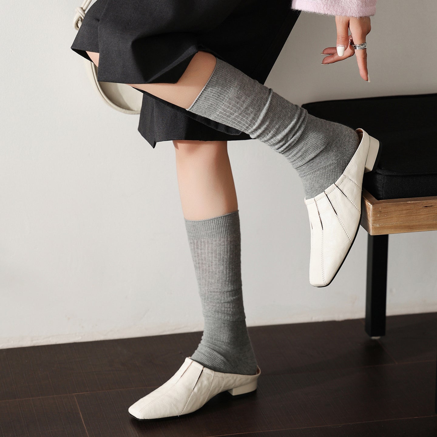 Minimalist Handcrafted Washed Leather Mules, Women's Full-Grain Cowhide Square Toe Backless Shoes