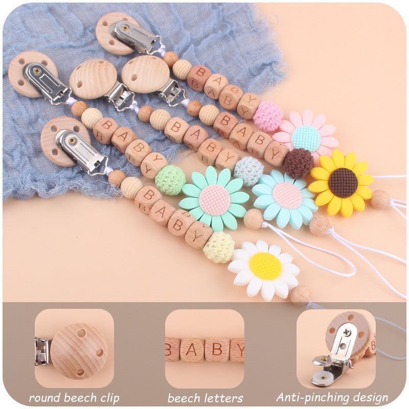 Natural soothing beech pacifier clip with silicone beads for babies

