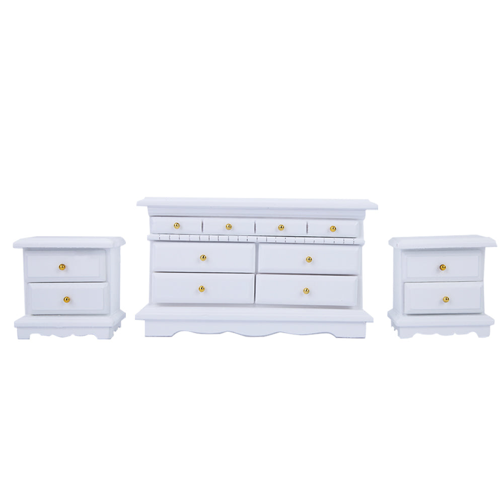 1:12 6pcs Mini Wooden White Bedroom Furniture Set for Dollhouse