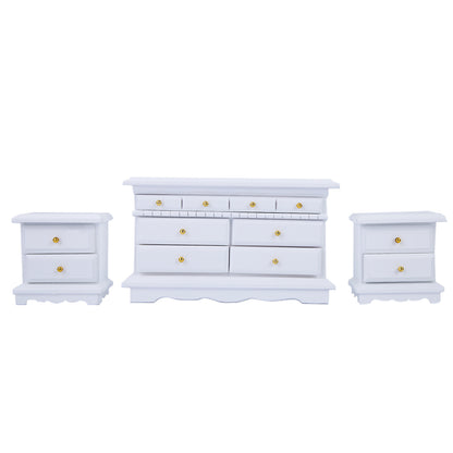 1:12 6pcs Mini Wooden White Bedroom Furniture Set for Dollhouse