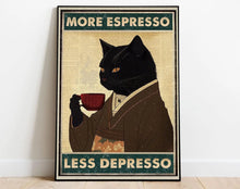 Retro Metal Tin Sign with funny black cat and espresso quote