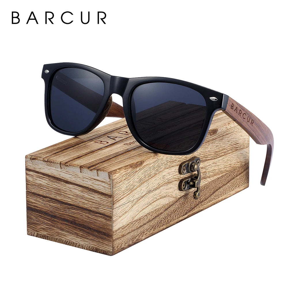 Men’s polarized black walnut wood sunglasses with UV400 protection