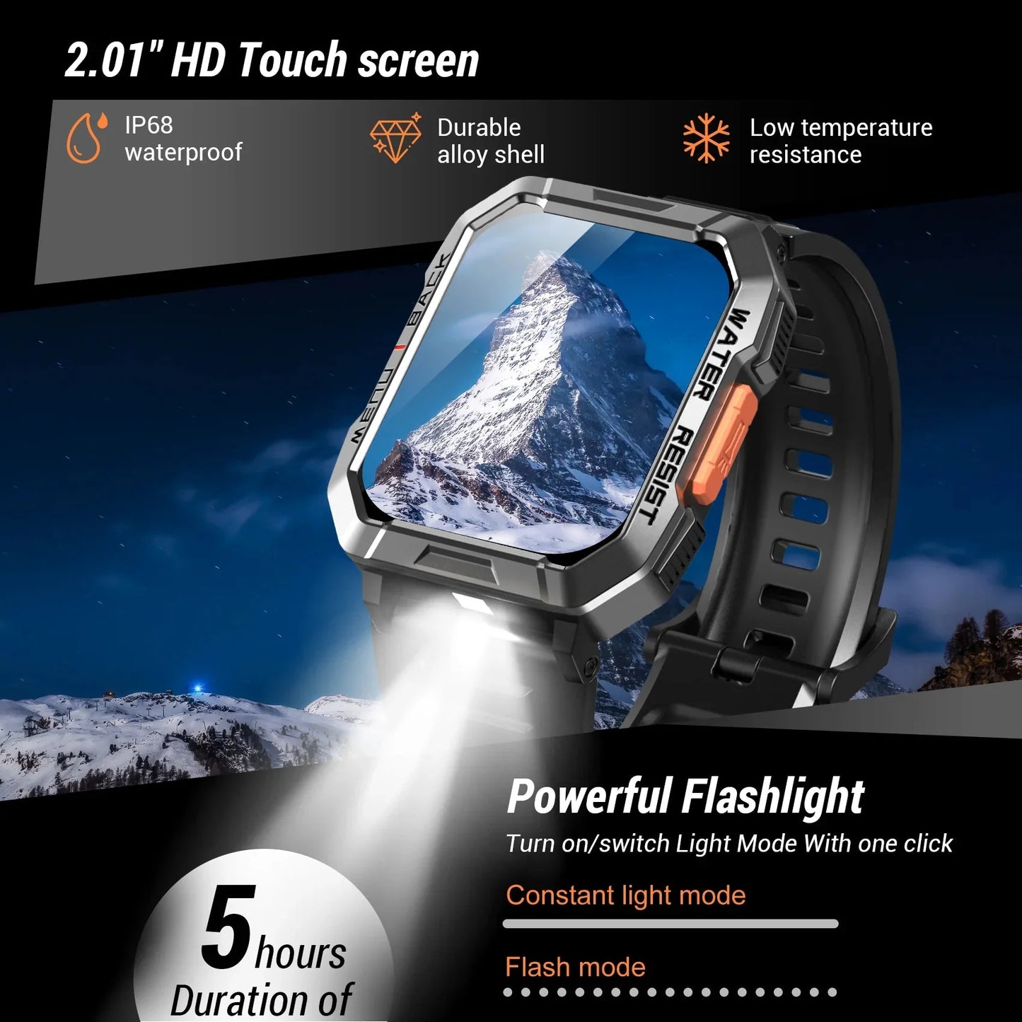 Blackview 2024 New Smart Watch 2.01'' HD Display Smartwatch for Outdoor with Emergency Lighting Bluetooth Calling 900mAh 30 days