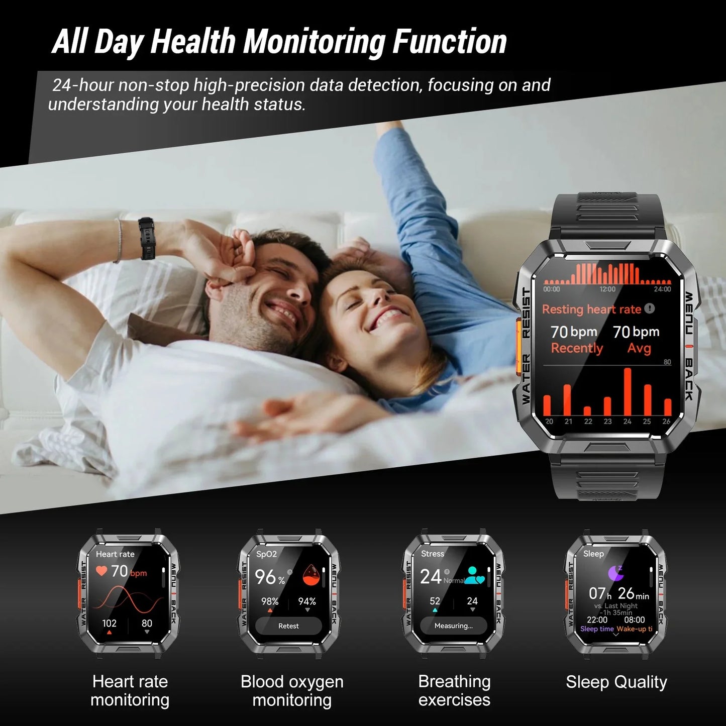 Blackview 2024 New Smart Watch 2.01'' HD Display Smartwatch for Outdoor with Emergency Lighting Bluetooth Calling 900mAh 30 days