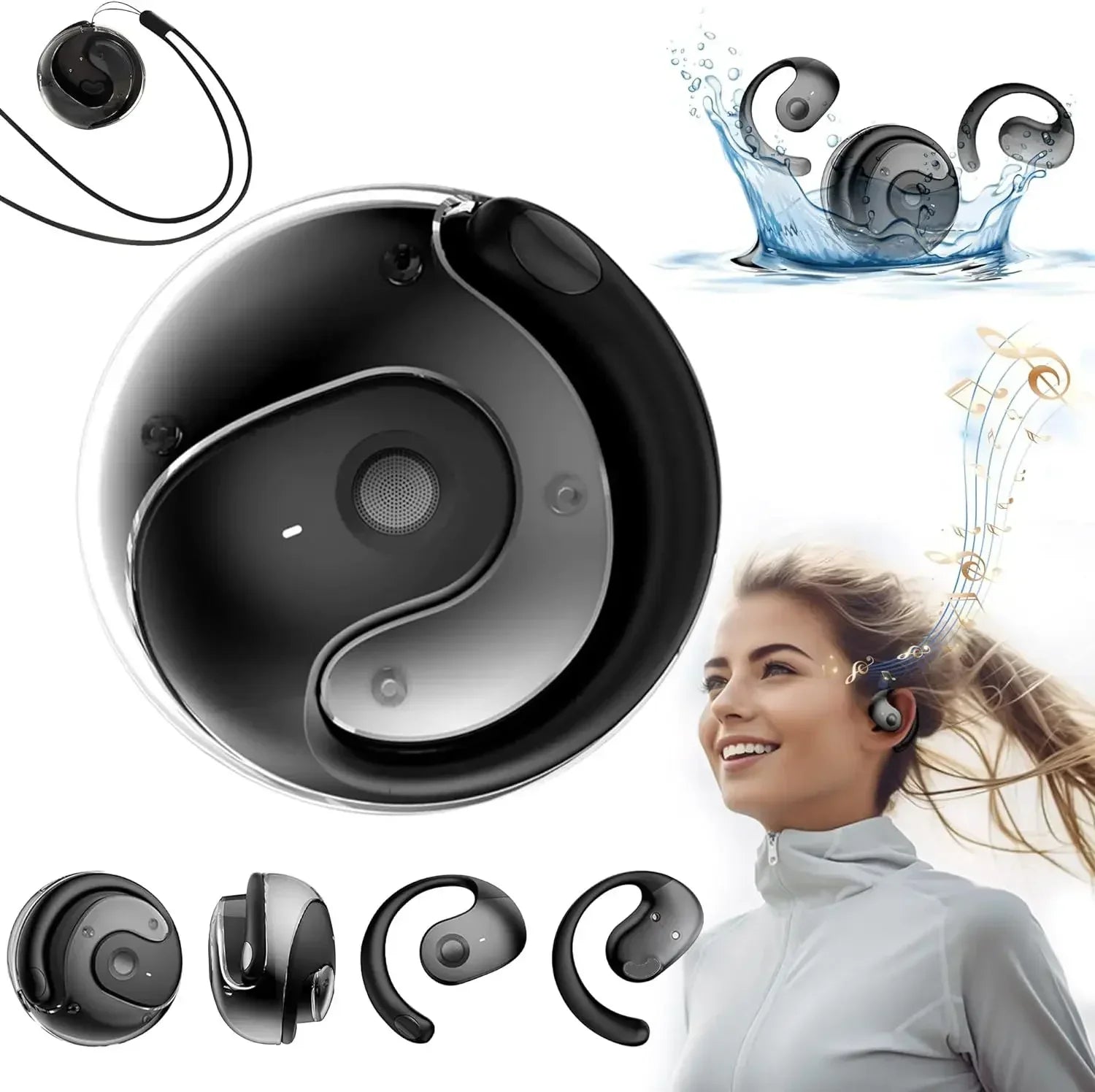 Bluetooth wireless headphones with HiFi stereo sound and mics for sports
