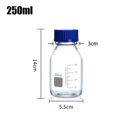50ml/100ml/250ml graduated glass reagent bottle with blue screw cap for lab use