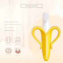 Banana-shaped baby silicone teether and training toothbrush