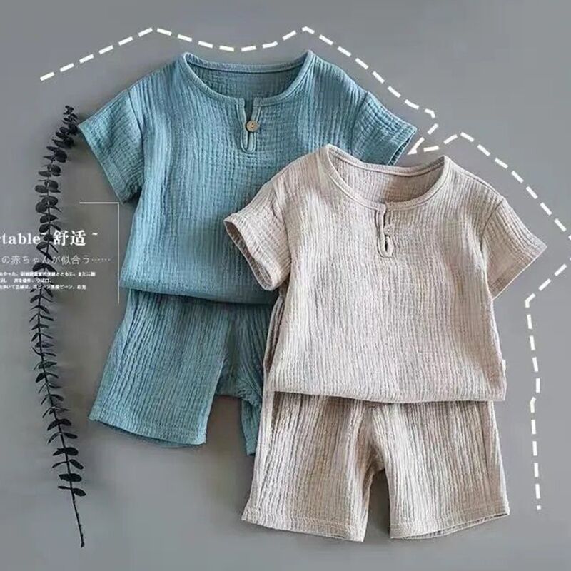 Baby summer suit for boys and girls with soft cotton short-sleeved design

