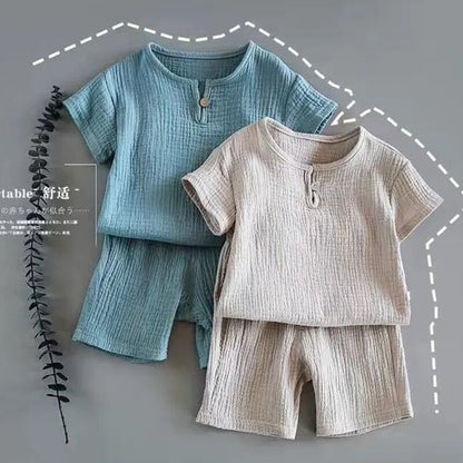 Baby summer suit for boys and girls with soft cotton short-sleeved design

