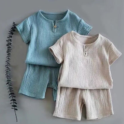 Linen summer t-shirt set for kids with breathable soft fabric for warm weather

