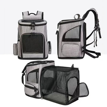 Expandable and breathable cat carrier backpack for travel with foldable design for small pets

