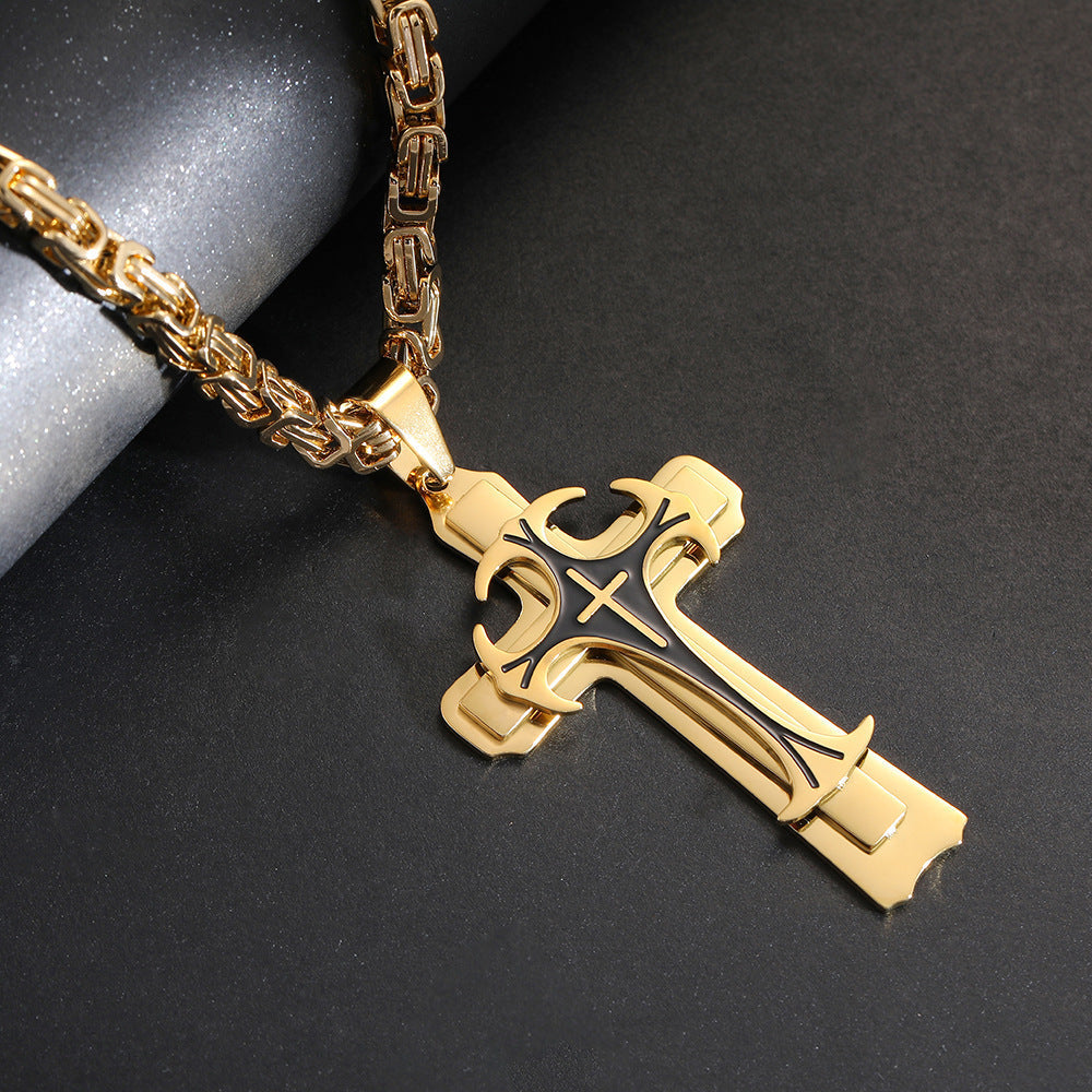 Men's Titanium Steel Stylish Trinity Cross Necklace