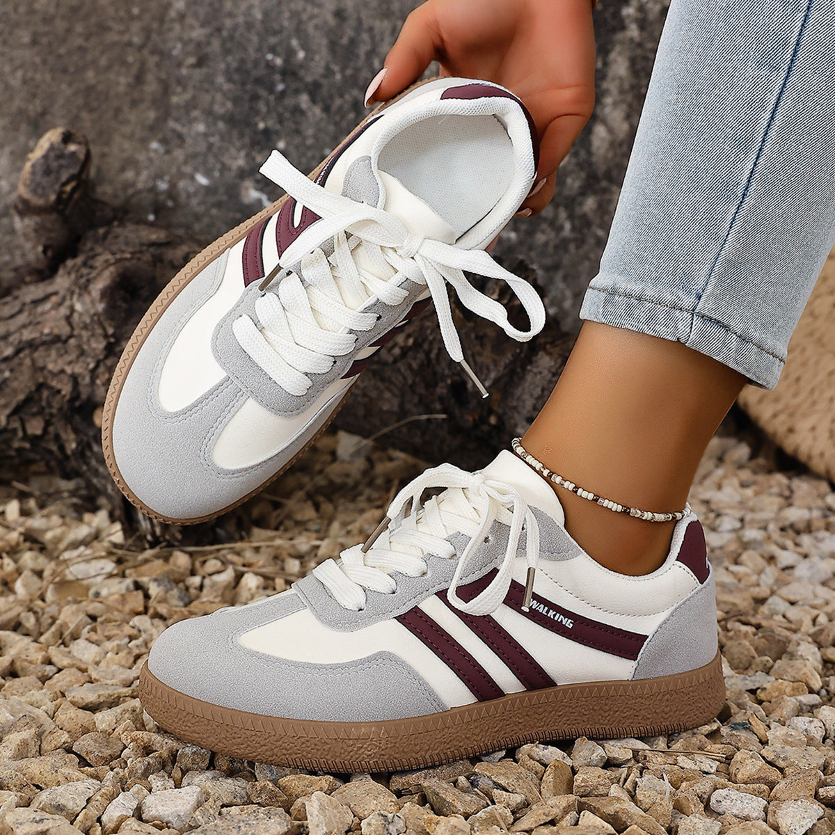 Large Size Color Blocked Round Toe Women's Shoes