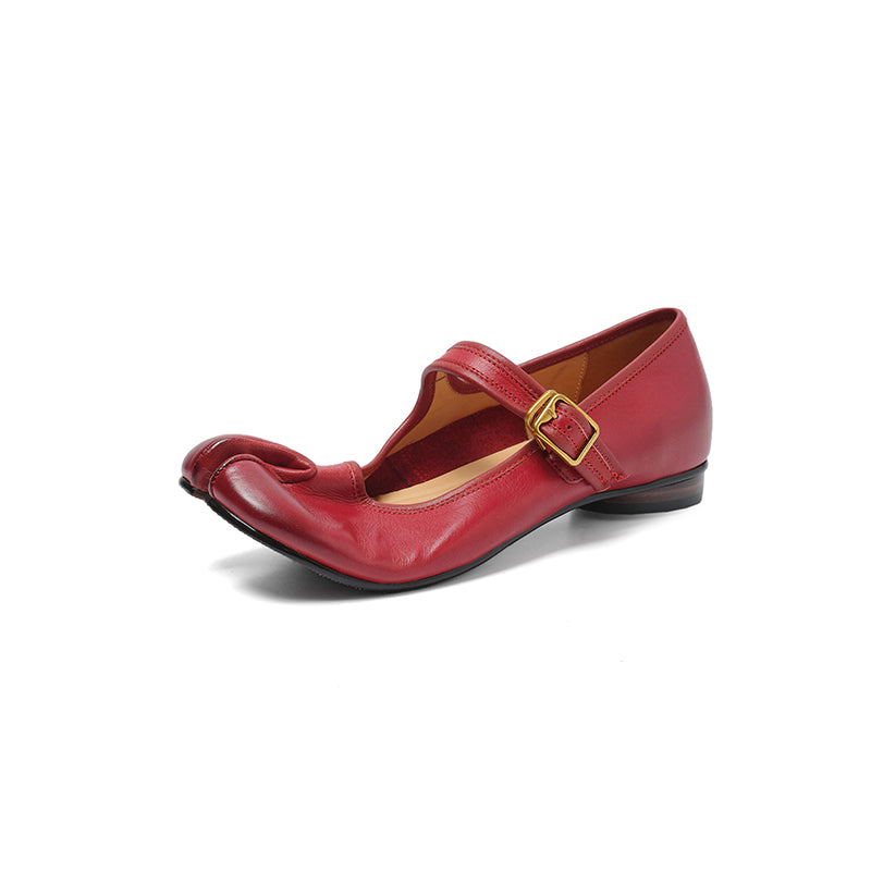 Women's Premium Washed Full Grain Leather Split-Toe Tabi Mary Jane Flats, All Leather Lined Shoes