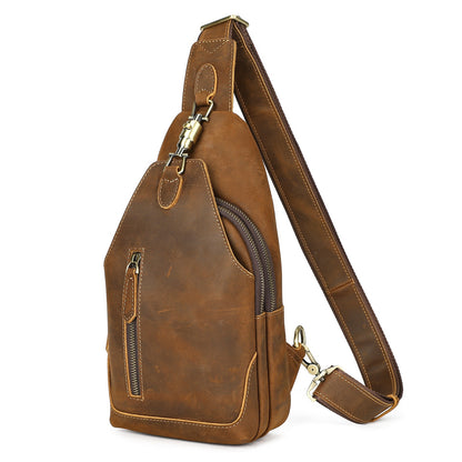 Ma Pi Mens Chest Bag Genuine Leather Vintage Lock-Clasp Front Pack Stylish Commuter Shoulder Backpack Trendy
