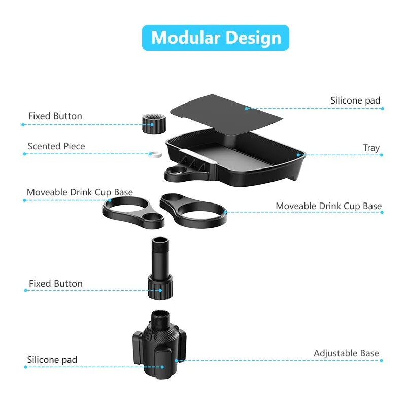 360-degree rotating car seat cup holder and snack tray for convenient in-car storage

