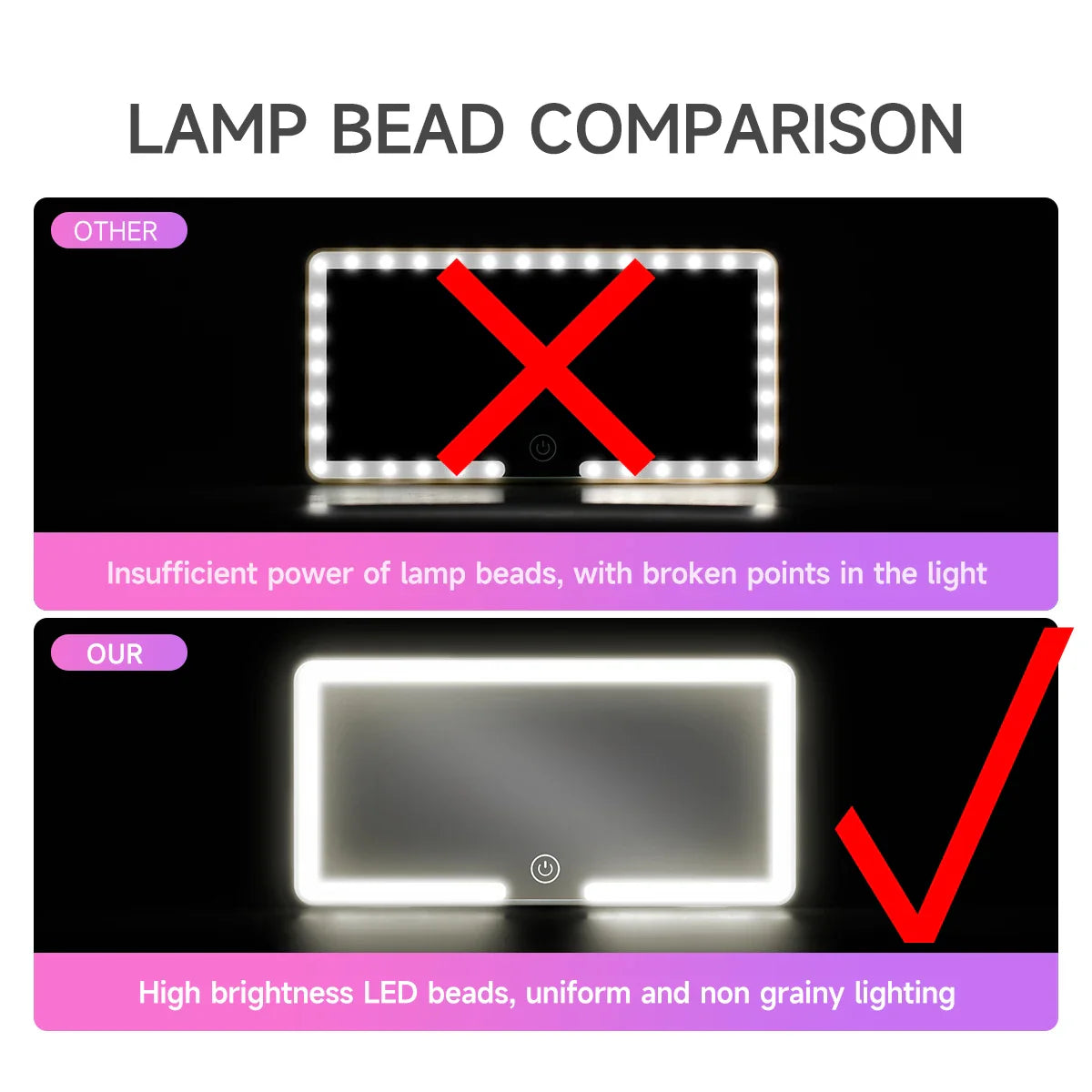 Woman using LED visor vanity mirror in car for makeup

