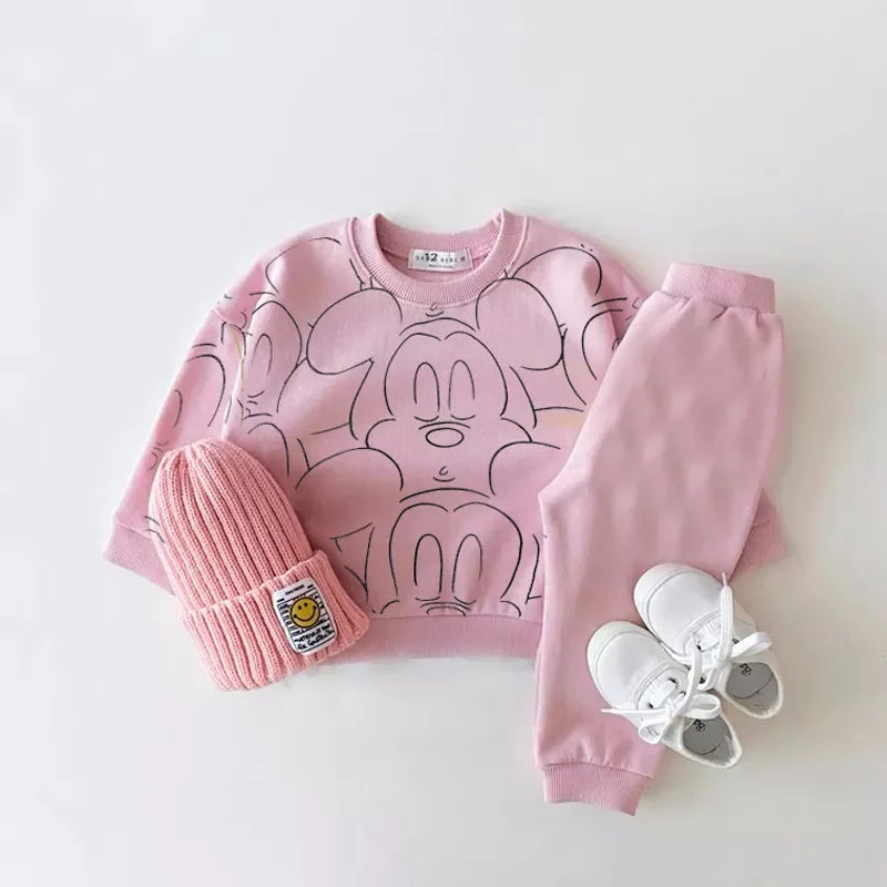Cute baby summer clothing set with cartoon t-shirt and solid color shorts

