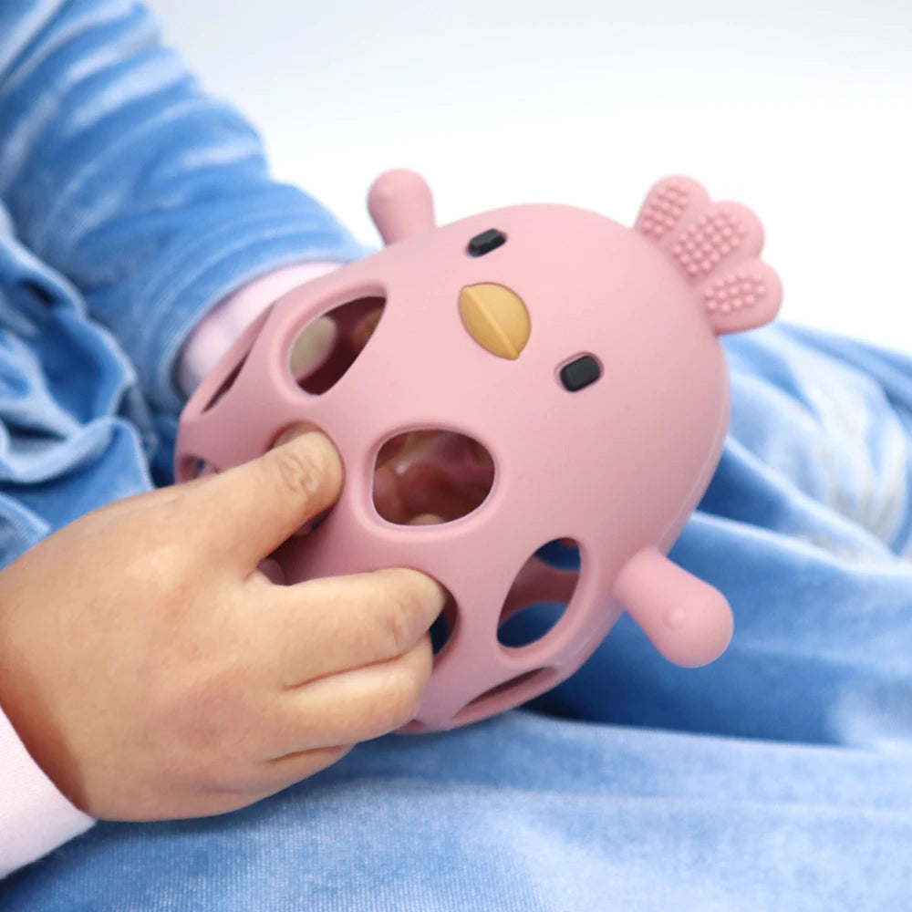 Cartoon chick-shaped baby silicone teether for teething relief