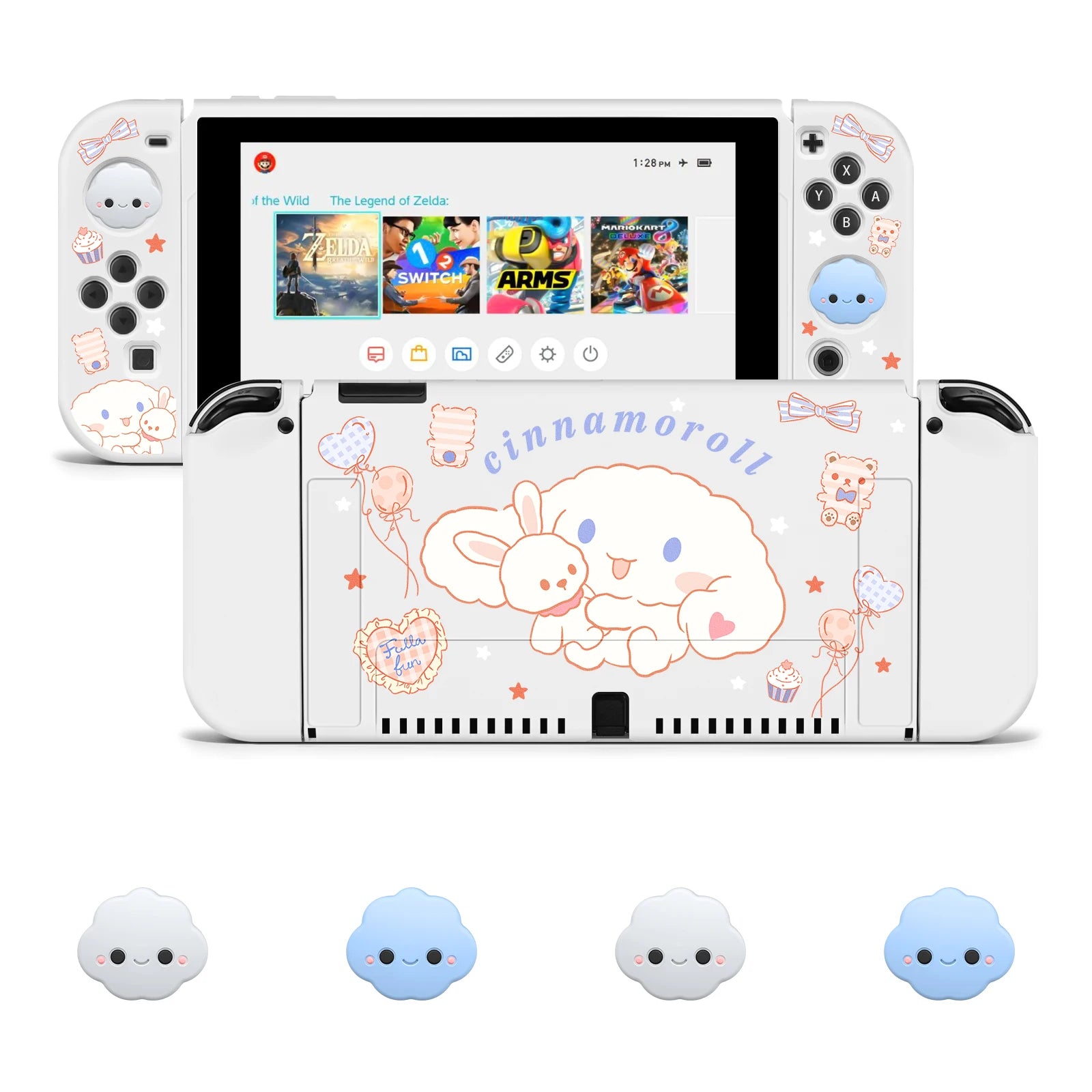 Cute big-eared dog Nintendo Switch case compatible with OLED model and cloud joystick caps


