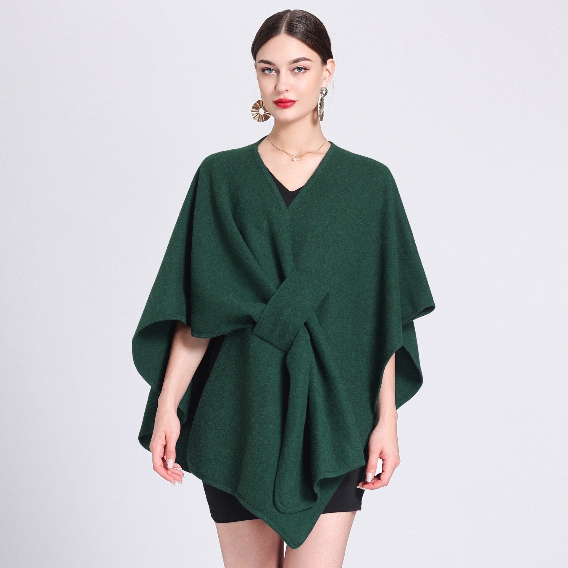 Solid Color Casual Wool Blend Poncho Coat for Women

