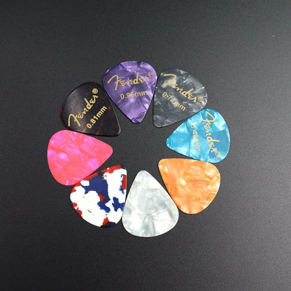 Colorful 100pcs guitar picks set for acoustic and electric guitars with box and various thicknesses

