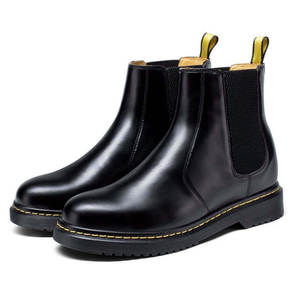 This item only ships to Europe - 7 CM / 2.76 Inches - CMR CHAMARIPA Elevator Chelsea Boots - Height Increasing Chelsea Boots - Black Leather Chelsea Men's Taller Boots