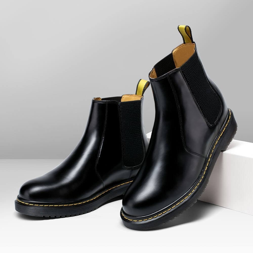This item only ships to Europe - 7 CM / 2.76 Inches - CMR CHAMARIPA Elevator Chelsea Boots - Height Increasing Chelsea Boots - Black Leather Chelsea Men's Taller Boots