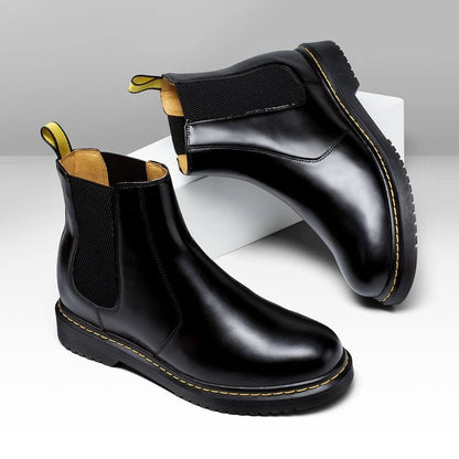 This item only ships to Europe - 7 CM / 2.76 Inches - CMR CHAMARIPA Elevator Chelsea Boots - Height Increasing Chelsea Boots - Black Leather Chelsea Men's Taller Boots
